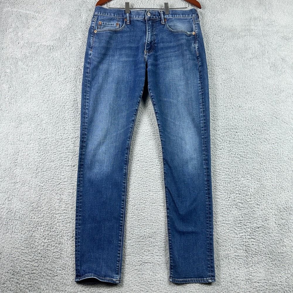 GAP Slim‎ Straight Jeans Mens 33x34 Blue Dark Wash Fade Stretch Denim